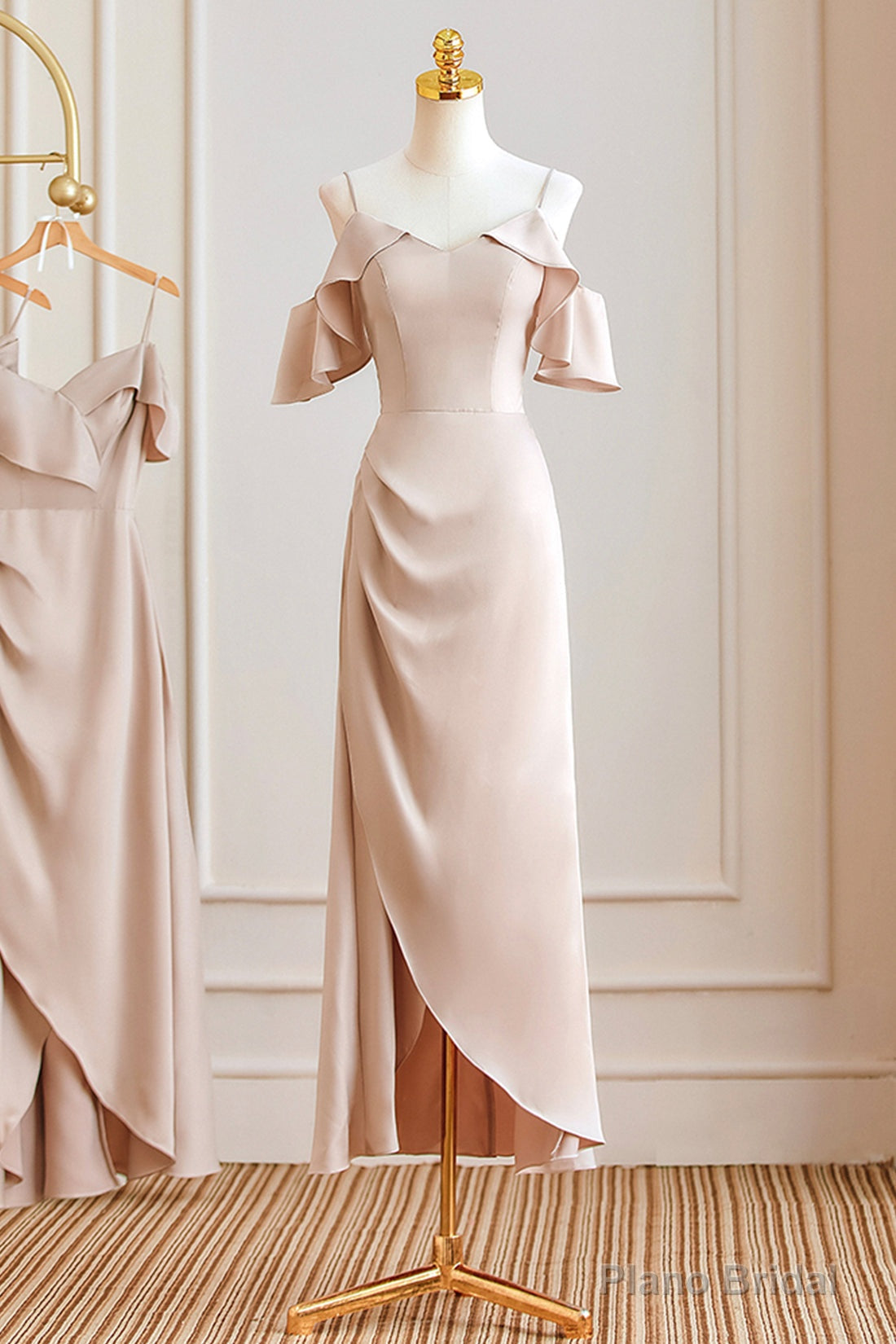 Simple Spaghetti Strap Long Prom Dresses, Pink Bridesmaid Dresses Main image