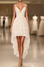 Simple Spaghetti Straps Hi-Lo Formal Prom Dresses,White Lace Formal Prom Dresses