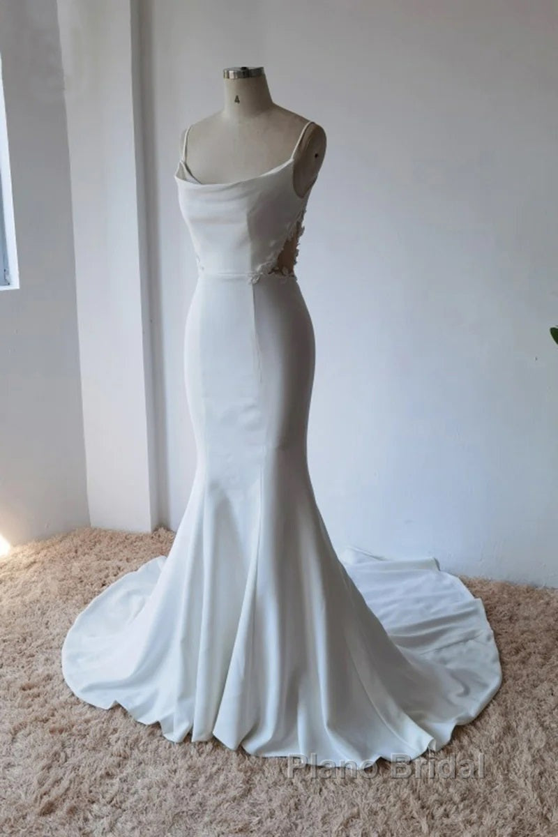 Simple Spaghetti Straps Satin Mermaid Ivory Wedding Dresses Bridal Gown Secondary image
