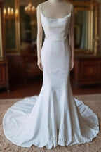 Simple Spaghetti Straps Satin Mermaid Ivory Wedding Dresses Bridal Gown