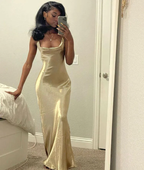 Simple Square Neck Long Formal Prom Dresses Party Dresses