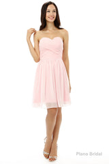 Simple Strapless Chiffon Sweetheart Short Pink Homecoming Dresses