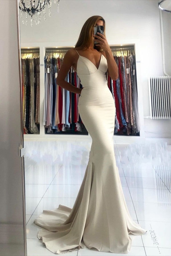Simple Style V-Neck Mermaid Ivory Spaghetti Strap Evening Dress Main image
