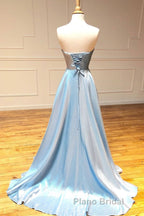 Simple sweetheart blue long Formal Prom dress blue long evening dress