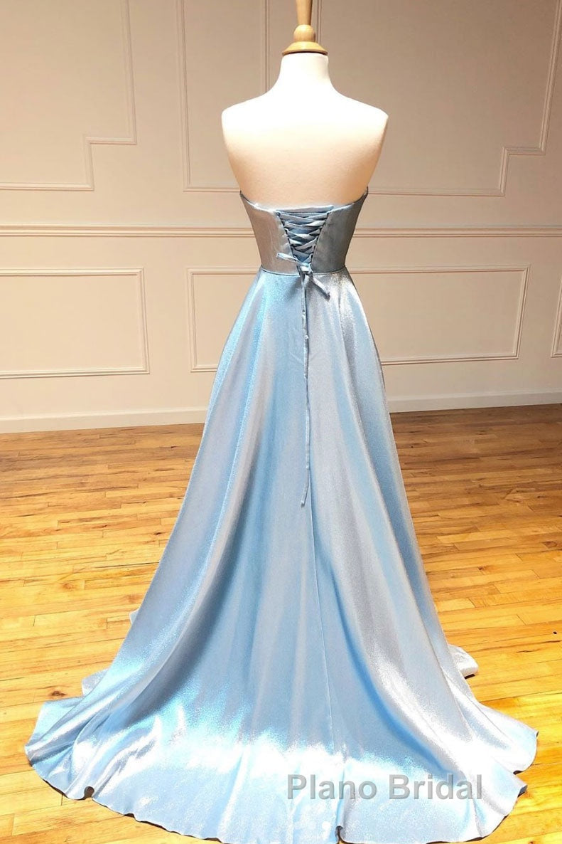 Simple sweetheart blue long Formal Prom dress blue long evening dress