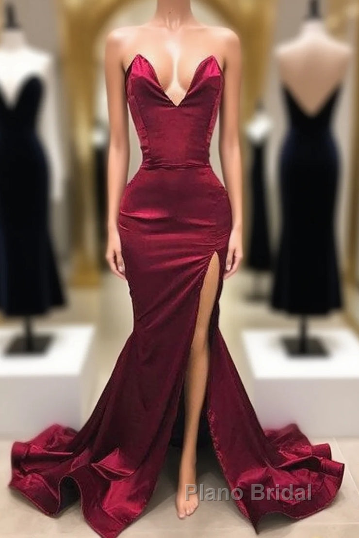 Simple Sweetheart Burgundy Evening Dresses, Burgundy Formal Prom Dresses Main image