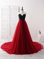 Simple Sweetheart Burgundy Tulle Long Prom Dress, Evening Dress
