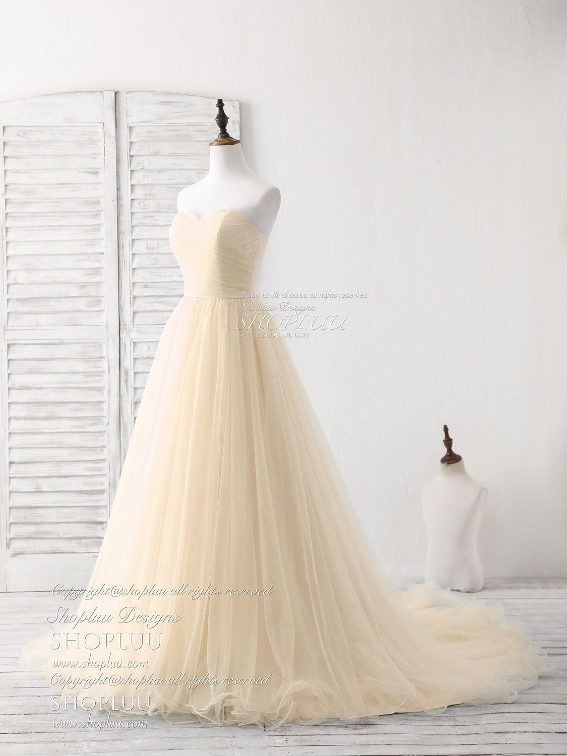 Simple Sweetheart Champagne Tulle Long Prom Dress Champagne Evening Dress Secondary image