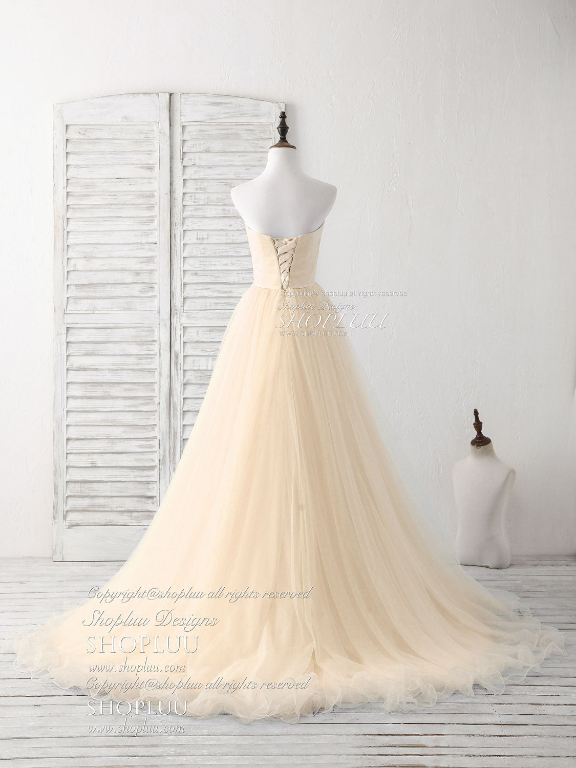 Simple Sweetheart Champagne Tulle Long Prom Dress Champagne Evening Dress Main image