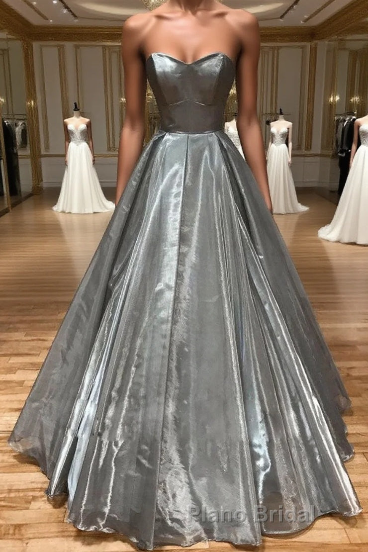 Simple sweetheart neck gray satin long Formal Prom dress gray formal party dress