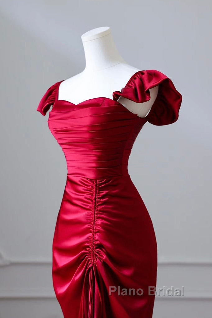 Simple Sweetheart Neck Satin Burgundy Long Formal Prom Dresses, Burgundy Long Formal Dresses Secondary image
