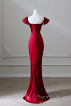 Simple Sweetheart Neck Satin Burgundy Long Formal Prom Dresses, Burgundy Long Formal Dresses