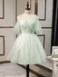 Simple Sweetheart Neck Tulle Short Prom Dresses, Puffy Green Homecoming Dresses