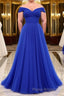 Simple sweetheart tulle blue long Formal Prom dress, blue evening dress