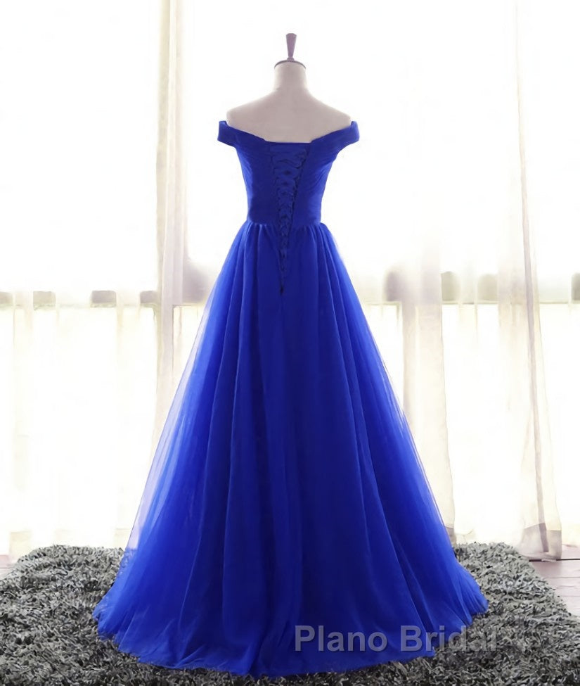 Simple sweetheart tulle blue long Formal Prom dress, blue evening dress Secondary image