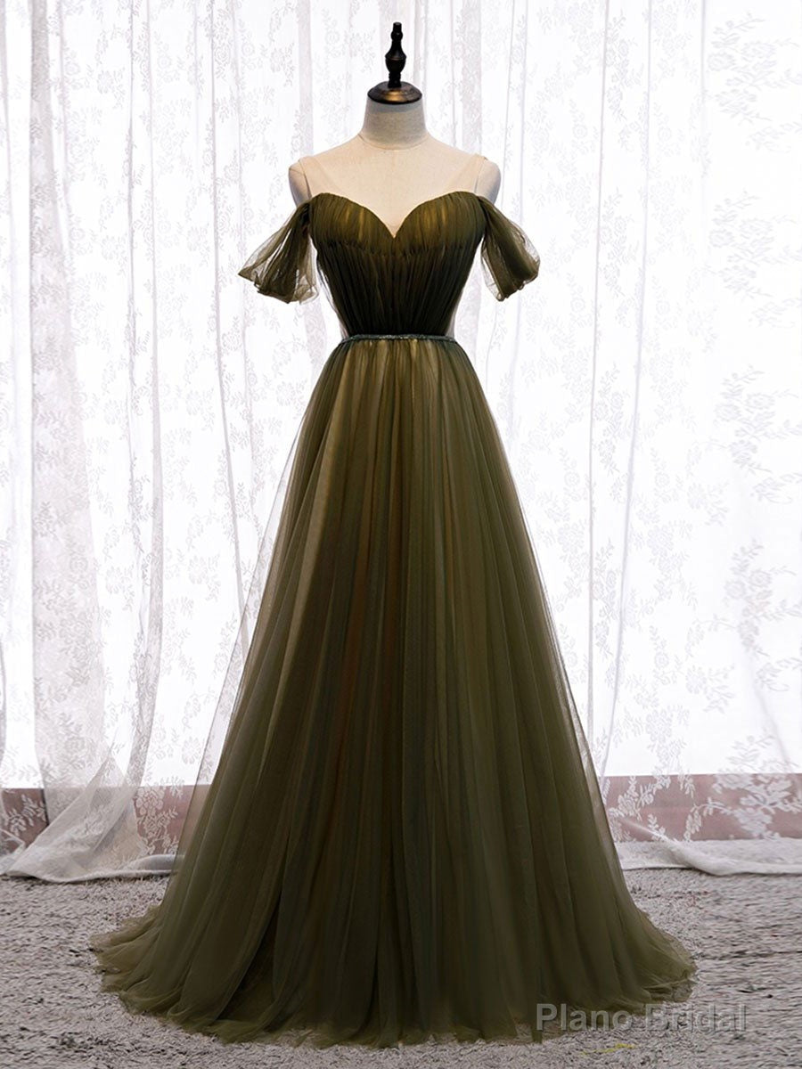 Simple sweetheart tulle green long prom dress, green evening dress Main image