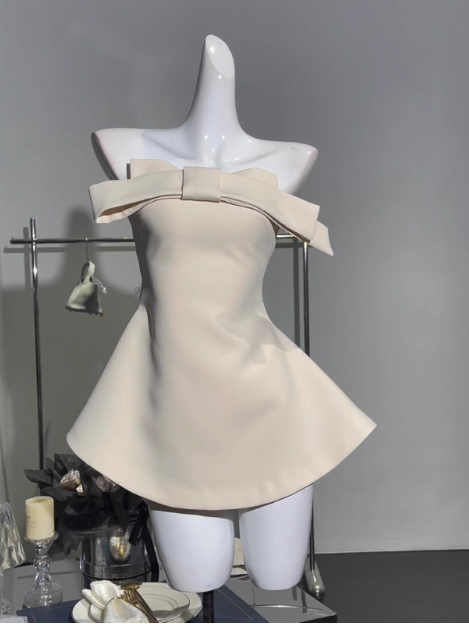 Simple Tube Top Bow Waist Birthday Skirt Homecoming Dresses