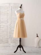 Simple Tulle Champagne Short Prom Dress Tulle Bridesmaid Dress