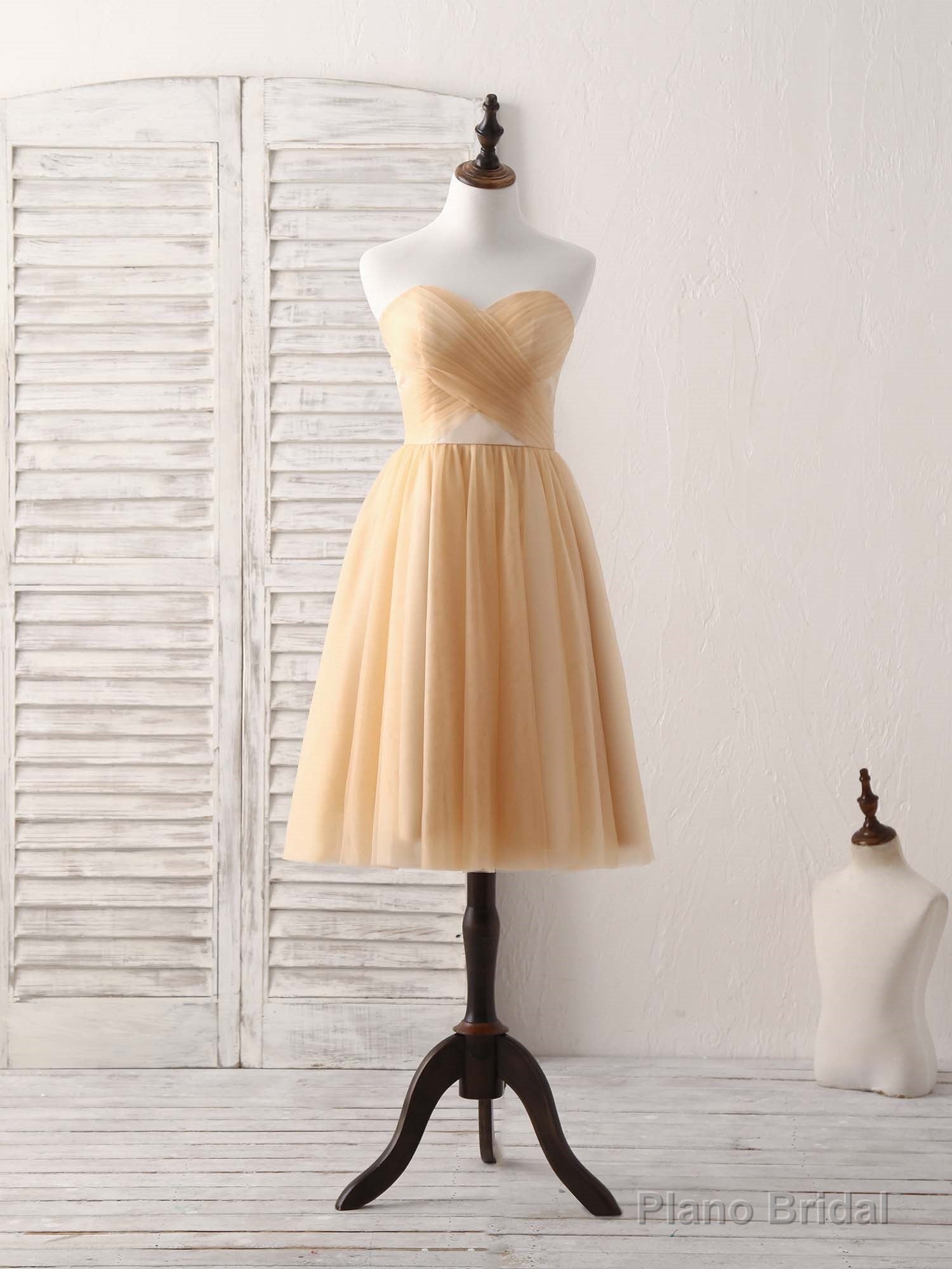 Simple Tulle Champagne Short Prom Dress Tulle Bridesmaid Dress Main image