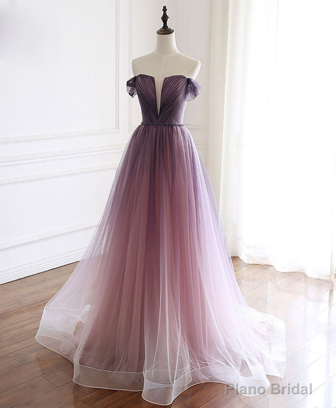 Simple Tulle Off Shoulder Long Prom Dress, Tulle Formal Dress Main image