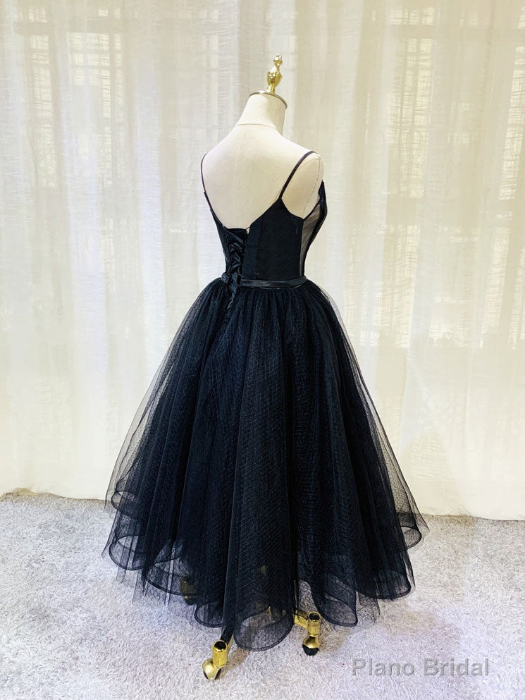 Simple Tulle Tea Length Black Prom Dress, Black Homecoming Dress Secondary image