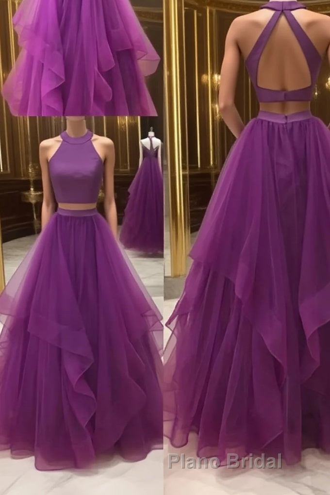Simple two pieces tulle long Formal Prom dress, tulle evening dress