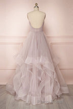 Simple v neck A-line tulle long Formal Prom dress sweet 16 dress