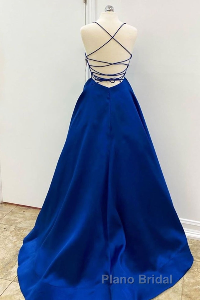 Simple V Neck Backless Royal Blue Satin Long Formal Prom Dress, Royal Blue Backless Formal Dress, Royal Blue Evening Dress, Ball Gown Secondary image