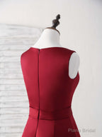 Simple V Neck Burgundy Short Prom Dress Satin Homecoming Dress
