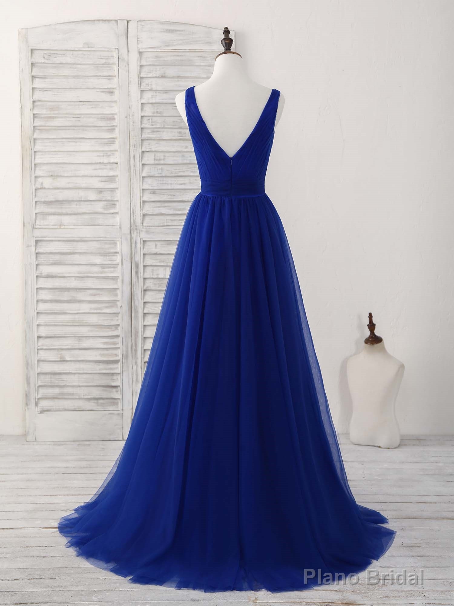 Simple V Neck Burgundy Tulle Long Prom Dress Burgundy Evening Dress Secondary image