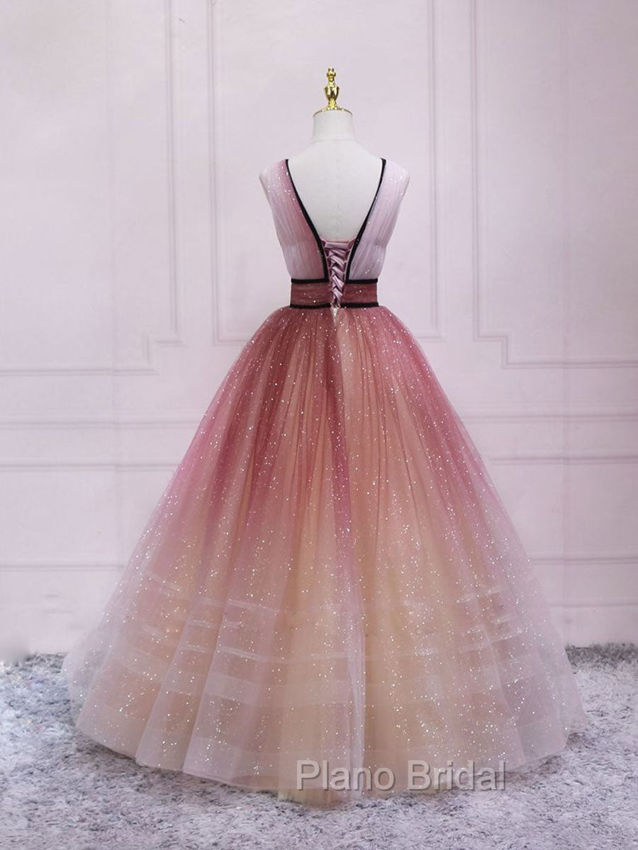 Simple V Neck Burgundy Tulle Long Formal Prom Dresses, Tulle Formal Dresses