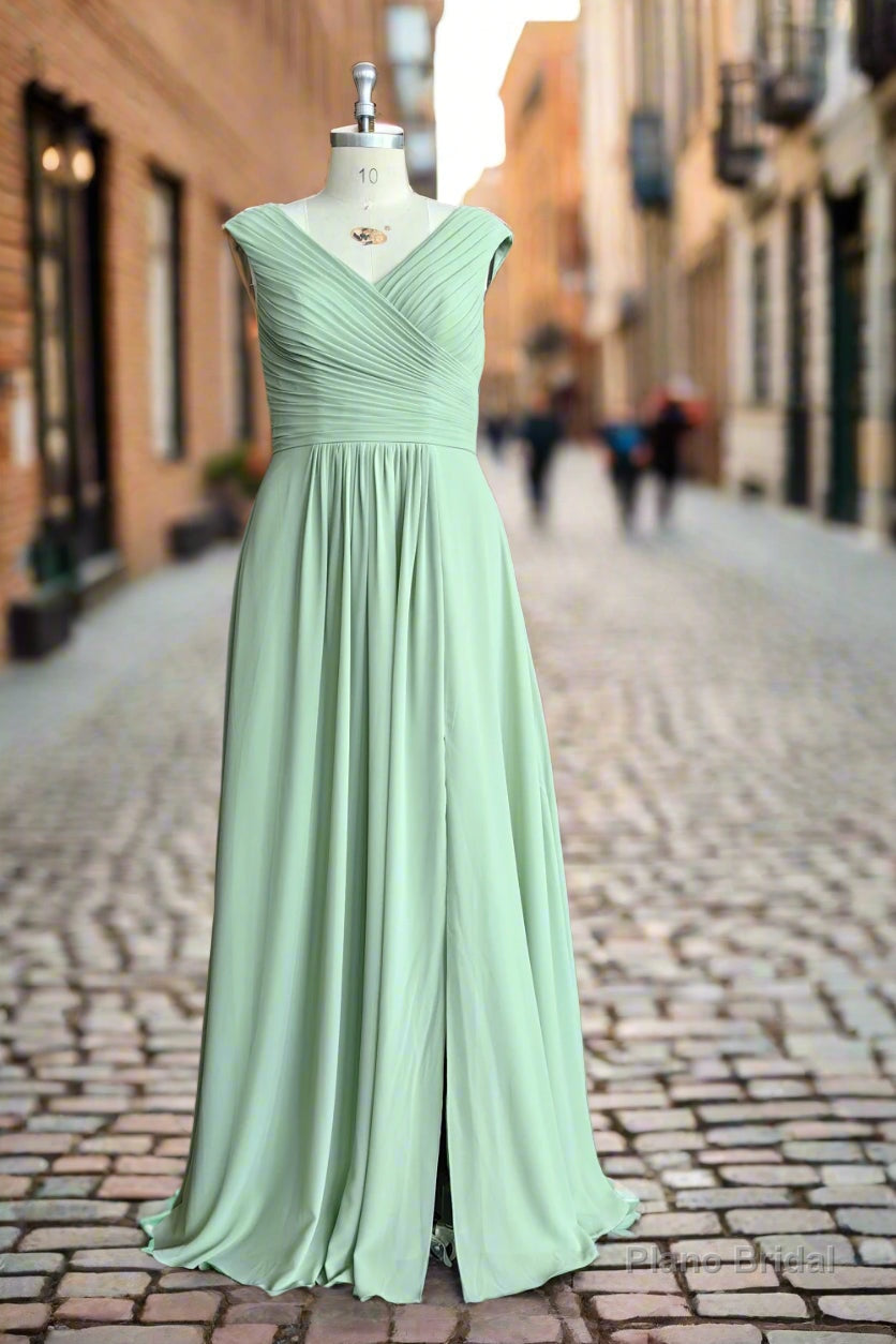 Simple V-Neck Chiffon A-line Floor-Length Long Bridesmaid Dresses Secondary image