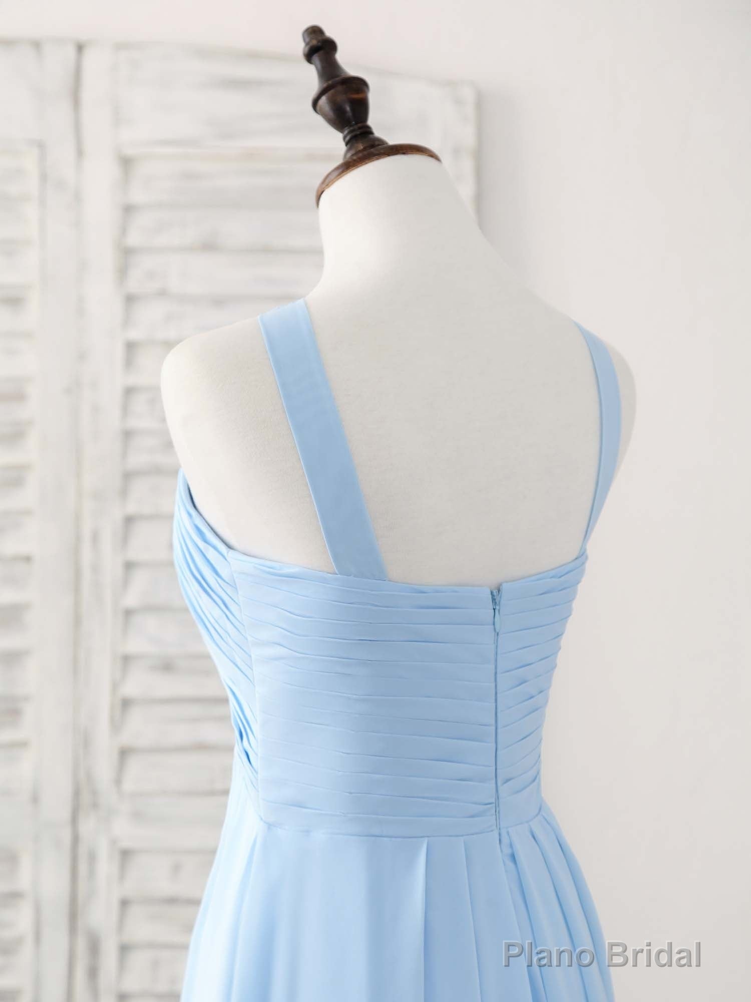 Simple V Neck Chiffon Blue Long Prom Dress Blue Bridesmaid Dress