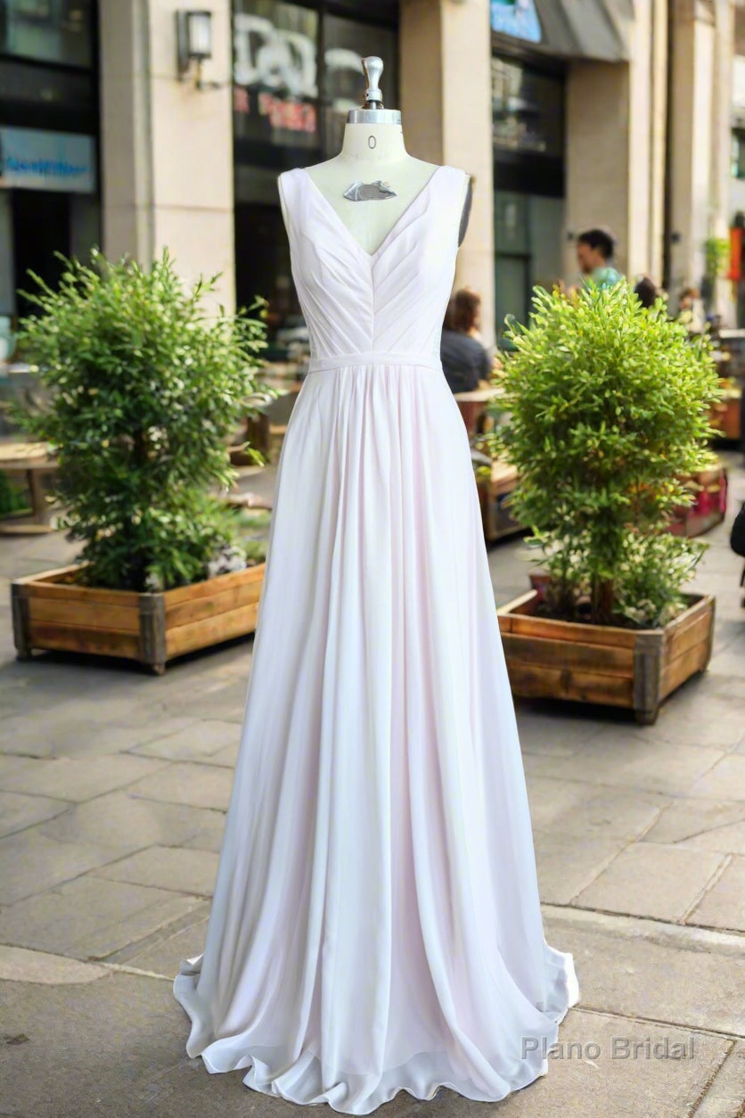 Simple V-neck Chiffon Long Bridesmaid Dresses Main image