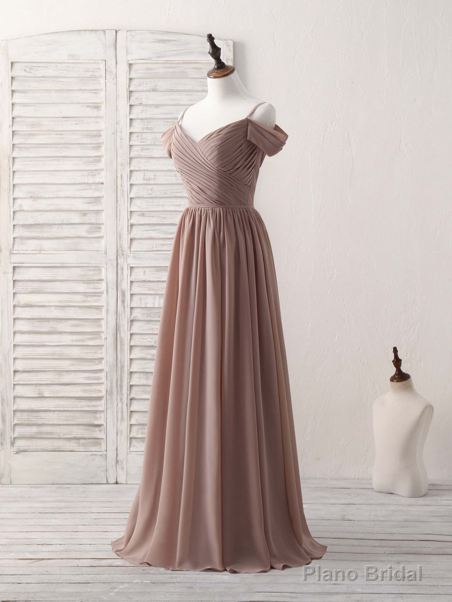 Simple V Neck Dark Champagne Chiffon Long Prom Dress, Bridesmaid Dress Secondary image