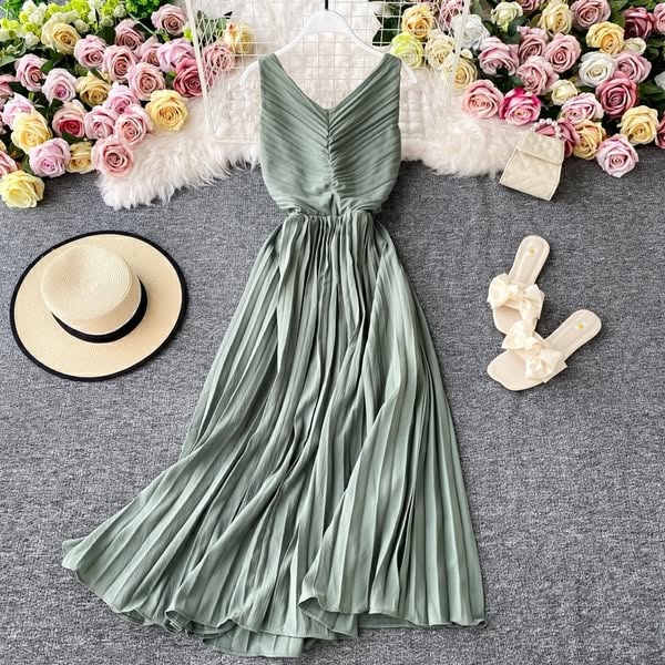 Simple V-Neck Dresses Sleeveless Dresses