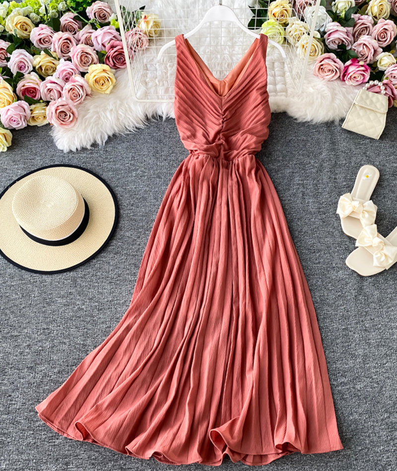 Simple V-Neck Dresses Sleeveless Dresses