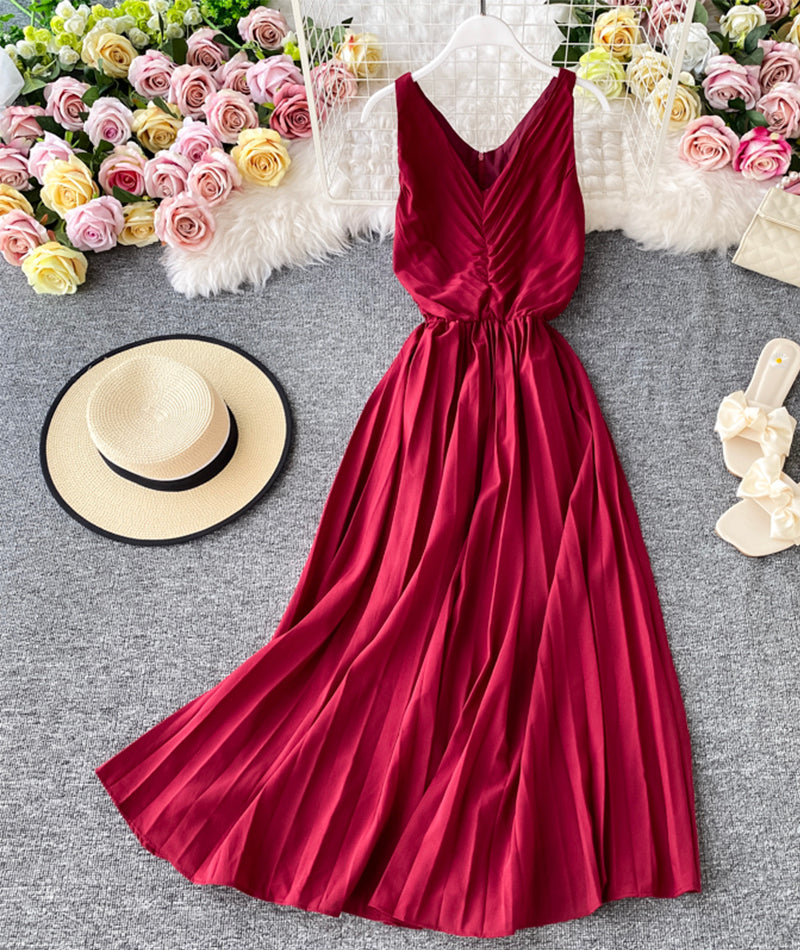 Simple V-Neck Dresses Sleeveless Dresses