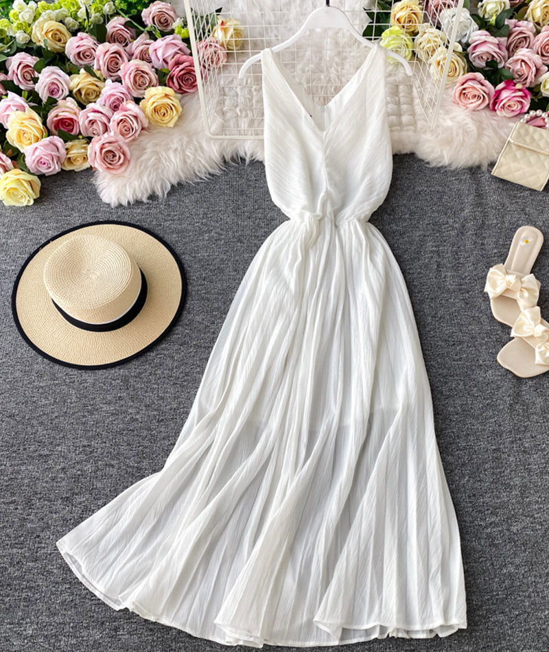 Simple V-Neck Dresses Sleeveless Dresses