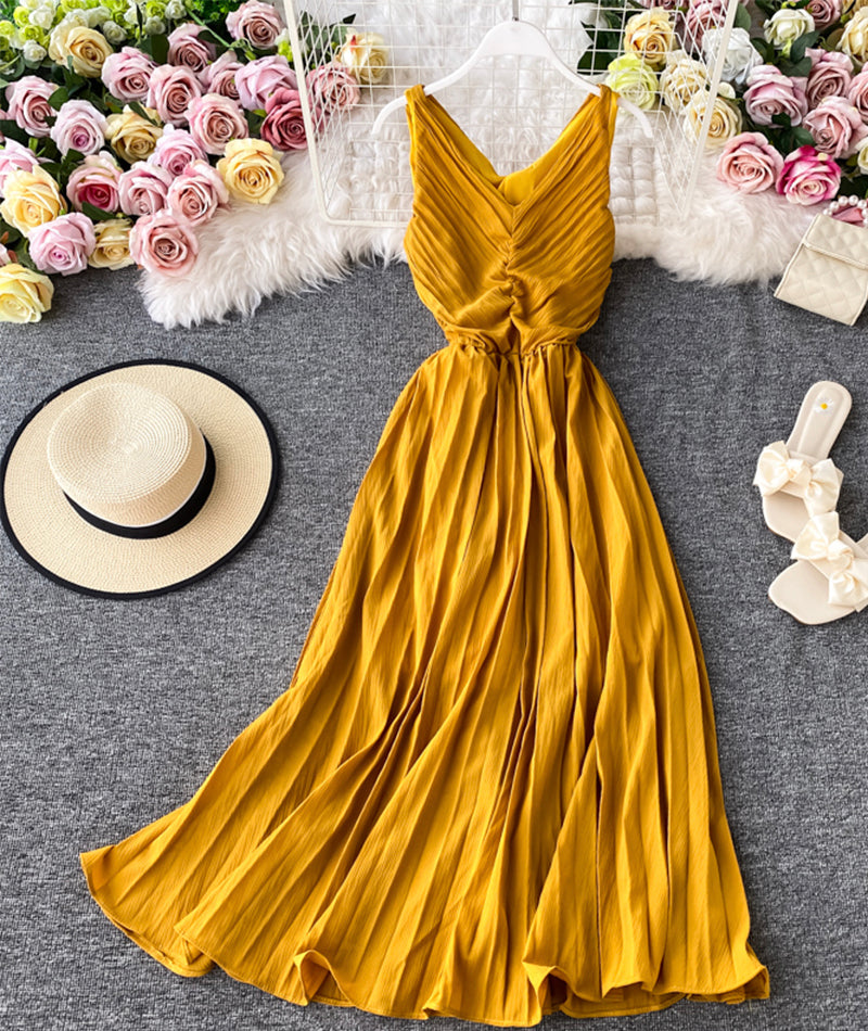 Simple V-Neck Dresses Sleeveless Dresses