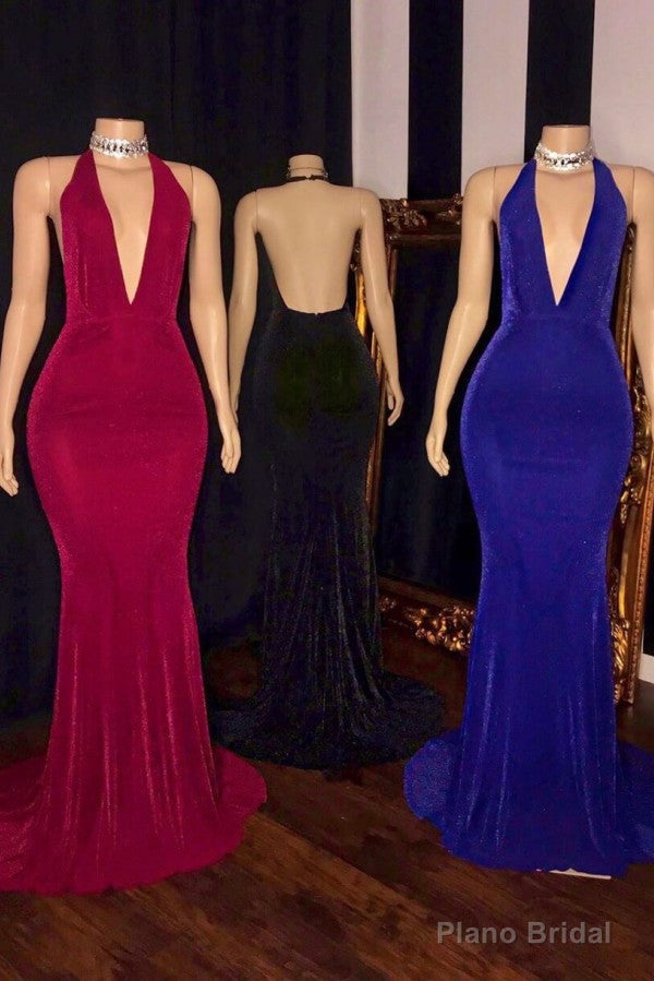 Simple V-neck Halter Brush Train Mermaid Evening Dresses Main image