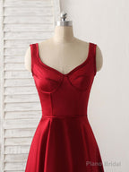Simple V Neck High Low Prom Dress Burgundy Evening Dress