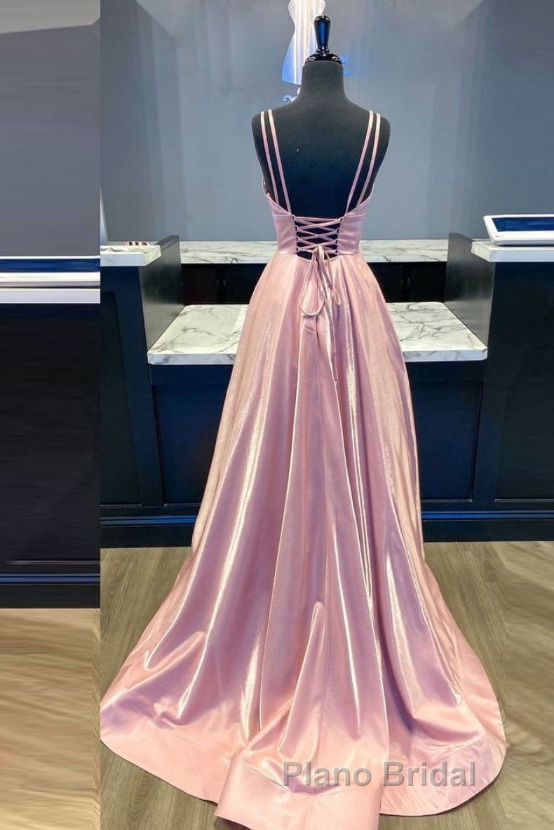 Simple v neck pink satin long Formal Prom dress pink formal dress Secondary image