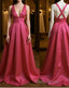 Simple V Neck Pleated Satin Long Formal Prom Dresses, V Neck Evening Dresses, Formal Dresses, Graduation Dresses