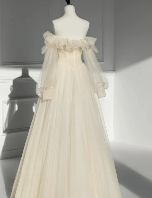 Champagne Off-The-Shoulder Gown Dresses Long Sleeve Formal Prom Dresses Formal Evening Dresses Secondary image