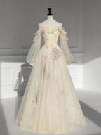 Champagne Off-The-Shoulder Gown Dresses Long Sleeve Formal Prom Dresses Formal Evening Dresses