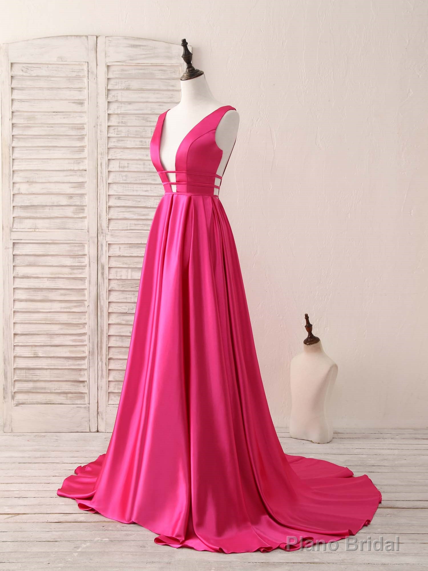 Simple V Neck Satin Long Prom Dress Backless Evening Dress Secondary image