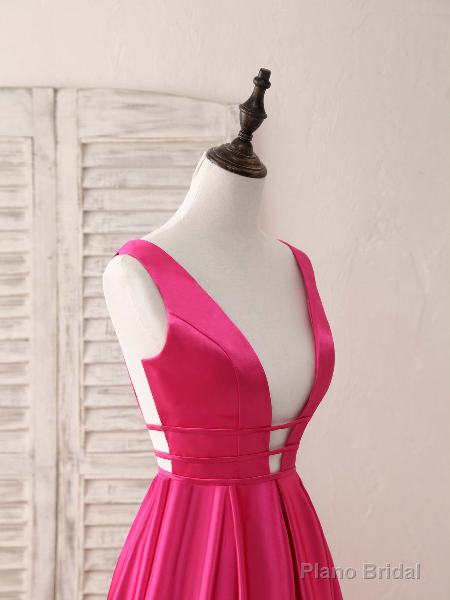 Simple V Neck Satin Long Prom Dress Backless Evening Dress