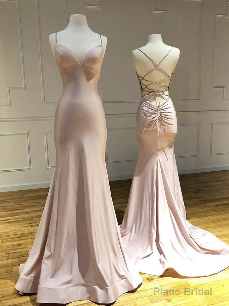 Simple V Neck Satin Pink Long Prom Dress, Pink Satin Long Formal Dress