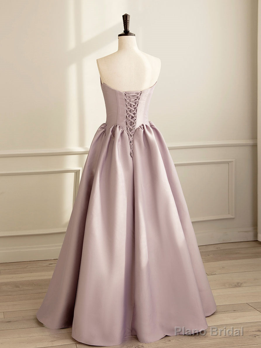 Simple V Neck Satin Pink Long Prom Dress, Satin Formal Evening Dress Secondary image